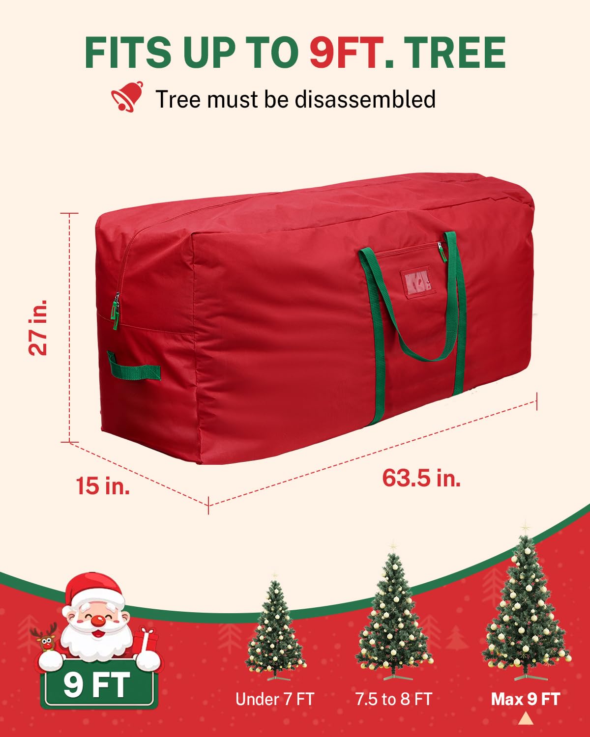 MaidMAX Artificial Tree Storage Bag, Holds 9 Foot Trees, Red