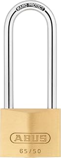 ABUS 65/50HB80 Long Shackle Solid Brass Padlock with 2 Keys | for Outdoor, School, Gym, 1 57/64in (50mm) Wide, Keyed Different