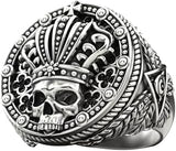 Gothic King Skull Men's Ring Oxidized 925 Sterling Silver King Crown Native American Chief Skull Illuminati Symbol Evil Eyes Shank Ring Handmade Customized Halloween Jewelry Gift for Him