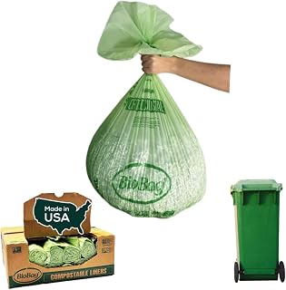BioBag (USA) The Original Compostable Bag, 48 Gallon, 80 Count, 100% Certified Compostable Trash Bag Liners for Food Waste, Extra Strong and Durable, Trash Bag
