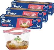 Ziploc Marinade Bags, Expandable Bottom with Easy Open Tabs, Half Gallon, 24 Count, Pack of 3 (72 Total Bags)