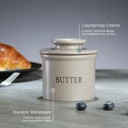 KooK French Butter Keeper, Ceramic Crock with Lid, Matte Speckled Grey
