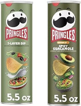 Pringles Potato Chips Flavor Pairing Variety Set 5.5oz - 2 cans (7-Layer Dip & Spicy Guacamole)