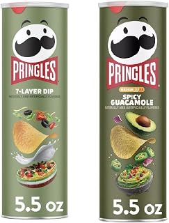 Pringles Potato Chips Flavor Pairing Variety Set 5.5oz - 2 cans (7-Layer Dip & Spicy Guacamole)