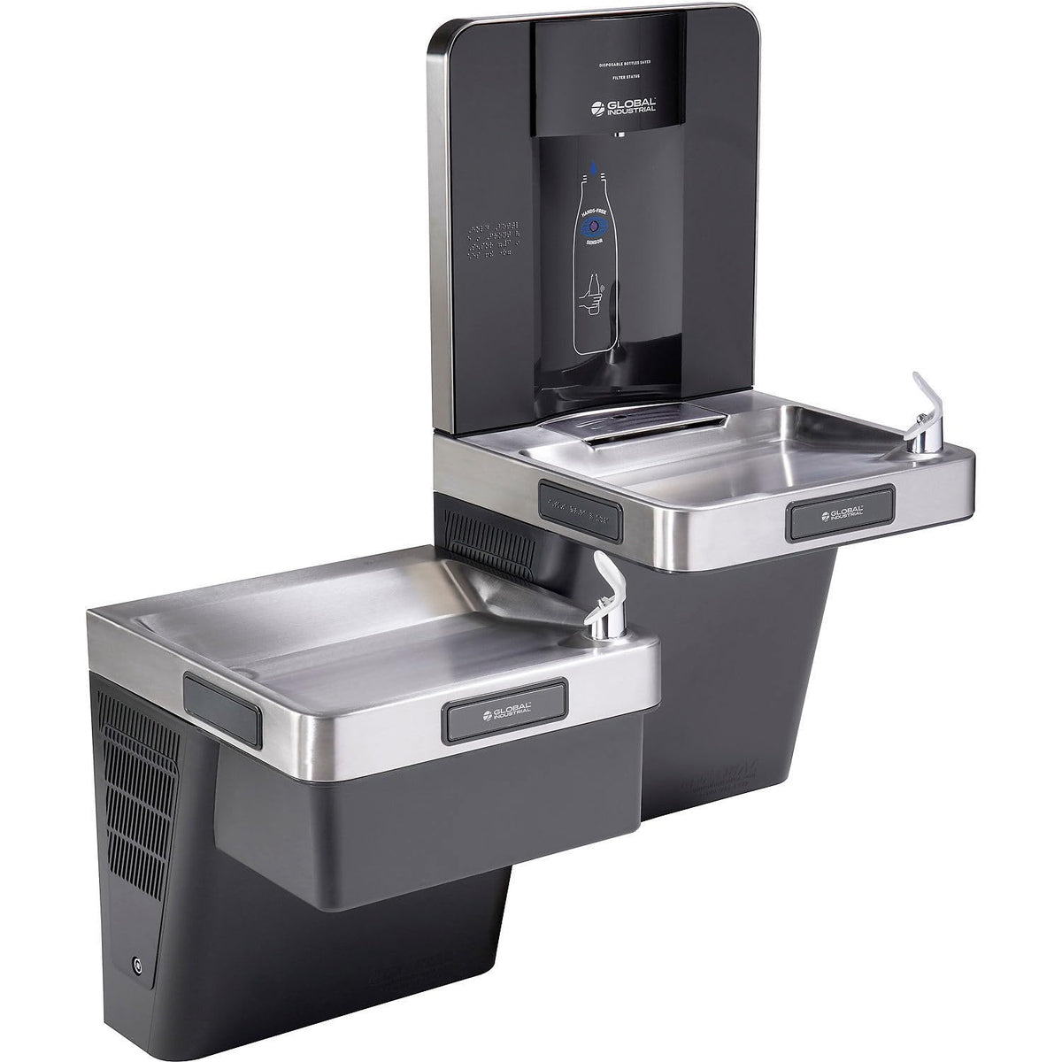 Wall Mount Bi-Level Refrigerated Bottle Filling Station by Global Industrial – Stainless Steel, Gray, Model 761243
