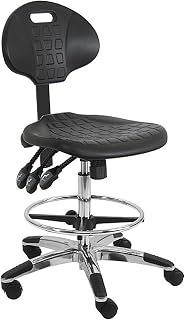 BenchPro LAT-UB-TLC Urethane Polyurethane Stool Chair with 18 in. Adjustable Footring Aluminum Base & 21 to 31 in. 3 Lever Control Height Adjustment Black