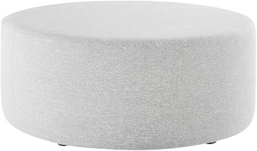 Gray Round Woven Fabric Upholstered Ottoman, 38-Inch Diameter, Durable and Stylish, Perfect for Patio Living Spaces