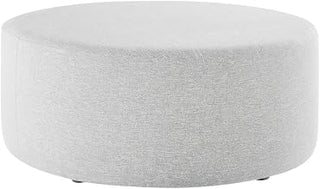 Gray Round Woven Fabric Upholstered Ottoman, 38-Inch Diameter, Durable and Stylish, Perfect for Patio Living Spaces