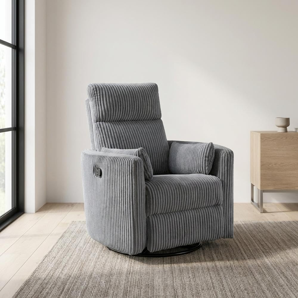 Corduroy Swivel Glider Recliner with Rocking Motion by Starlight Canyon Home – Corduroy, Grey
