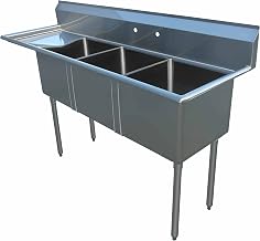 Omcan 43775 Three tub sink with center drain and left drain board