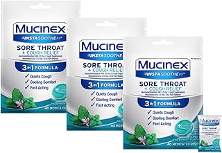 Mucinex InstaSoothe Sore Throat + Cough Relief Alpine Herbs & Mint Flavor, Fast Acting, Cooling Comfort, Powerful Sore Throat Oral Pain Reliever, 40 Medicated Drops (40 Count (Pack of 3))