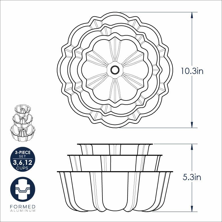 Nordic Ware Tiered Bundt, 3-Piece Set / Twilight Blue / 3.0 cups Bundt Pans