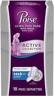 Poise Ultra Thin Pads with Wings Active Collection (Moderate - 18 Pads)