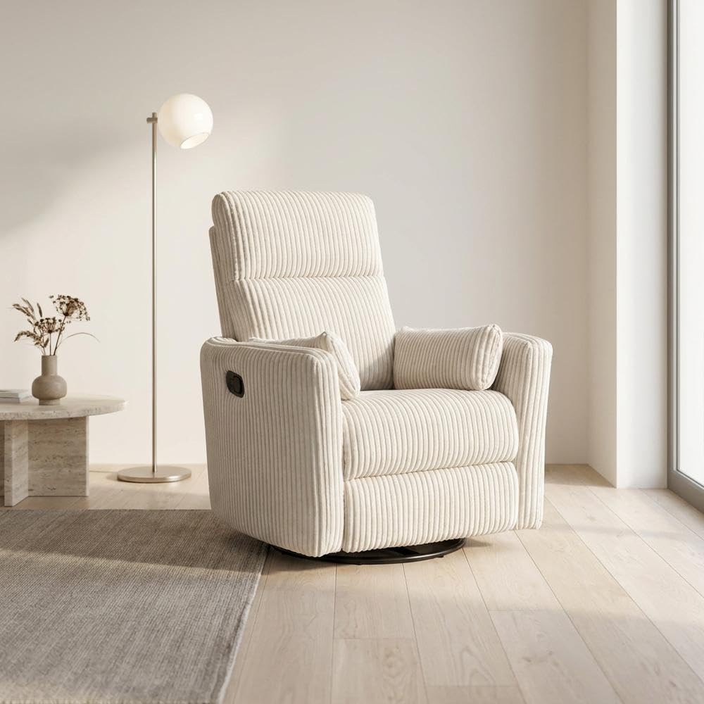 Corduroy Swivel Glider Recliner with 360-Degree Swivel by Starlight Canyon Home – Corduroy, Beige