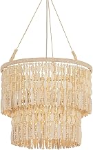 Troy Lighting Ben 1-Light Chandelier | Vintage Gold Leaf Finish | Cascading Wooden Bead Design | Coastal Inspired Ceiling Light | Woven Abaca Wrap Ring | 22" W x 18.5" H | F6722-VGL