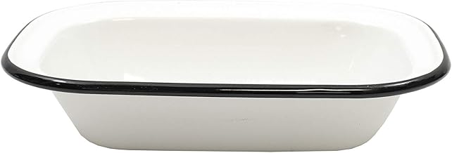 TableCraft 80014 Enamelware Collection Serving Pan, Solid White with Black Rim, Porcelain Over Steel, Oven-to-Table, Camping, Farmhouse, Indoor/Outdoor Use, 9.375" x 7" x 2", 30 oz