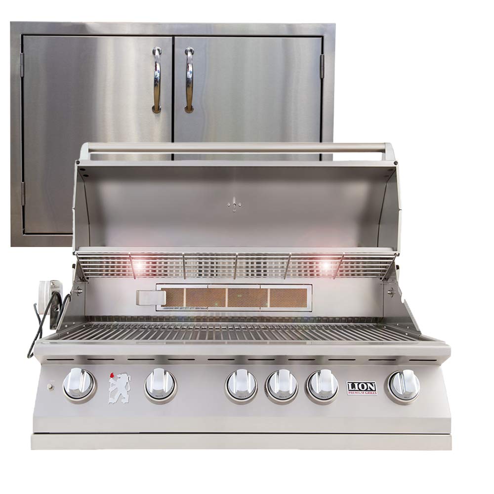 40" Natural Gas Grill with Made in USA 32" Double Door Package Deal by Lion Premium Grills – Stainless Steel, Model L90000