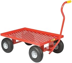 Little Giant LWP-2436-10 Steel Perforated Deck Wagon Truck with 1-1/2" Lip, 10" x 2-13/4" Solid Rubber Wheel, Red, 1200 lb. Load Capacity, 24" Width x 36" Length