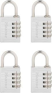 Master Lock Set Your Own Combination Padlock, 4 Pack, Silver 643EC4 | Resettable Combination Padlock For Gym Lockers, Cabinets, Indoor Storage, and School Use, Metal Body Nickel Plated Shackle
