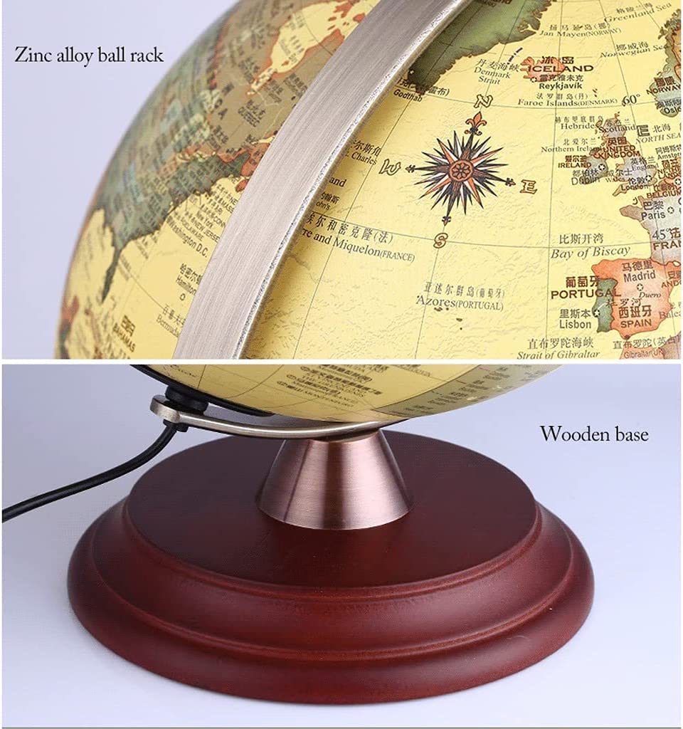 Retro Led Light Antique Rotating Globe with Stand Wood Base Globe... by xdgFHsy – One Size, Resin, A, Model xdgFHsy
