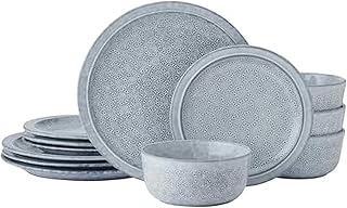 Pfaltzgraff Blooming Meadow 12 Piece Plates Bowls Dinnerware Set, Service for 4, Blue