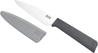 Kuhn Rikon Colori+ Classic Straight Paring Knife with Safety Sheath, 19.5 cm, Grey