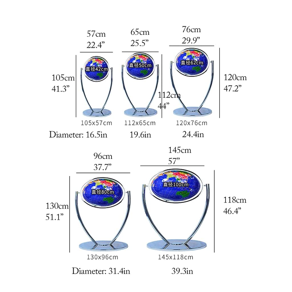 World Globe Creative Floor Standing World Globe Antique Geographic Globe with Silver Stand 720° Rotating Large Globe 16.5 Inches Clear Text Marking by HRTC – Model 10455964