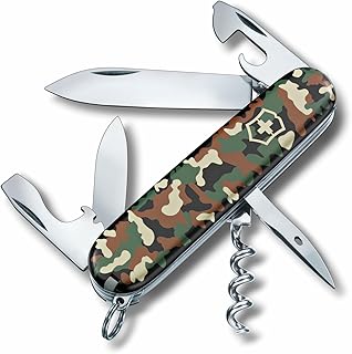 Victorinox Spartan Swiss Army, 12 Function Pocket Knife, Camouflage | Durable multi-tool featuring large and small blades, corkscrew, bottle opener, can opener, wire stripper, and tweezers