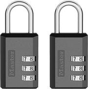 Master Lock Combination Padlock, Resettable 3-Digit Code 2-Pack 647BLKEC2 | 1-3/16-inch Metal Combination Lock, Set Your Own Combination Locker Padlock, Travel Lock For Luggage Or Backpack
