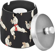 Karate Black Background Splash Ashtray with Lid, Outdoor Ashtrays for Patio