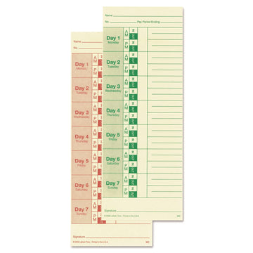 Weekly Time Cards for 2121 Time Clocks by Lathem – 2-Sided (Green/Red), Paper, Model M2-100
