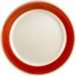 CAC China R-21-RED Rainbow Rolled Edge 12-Inch Red Stoneware Round Plate, Box of 12