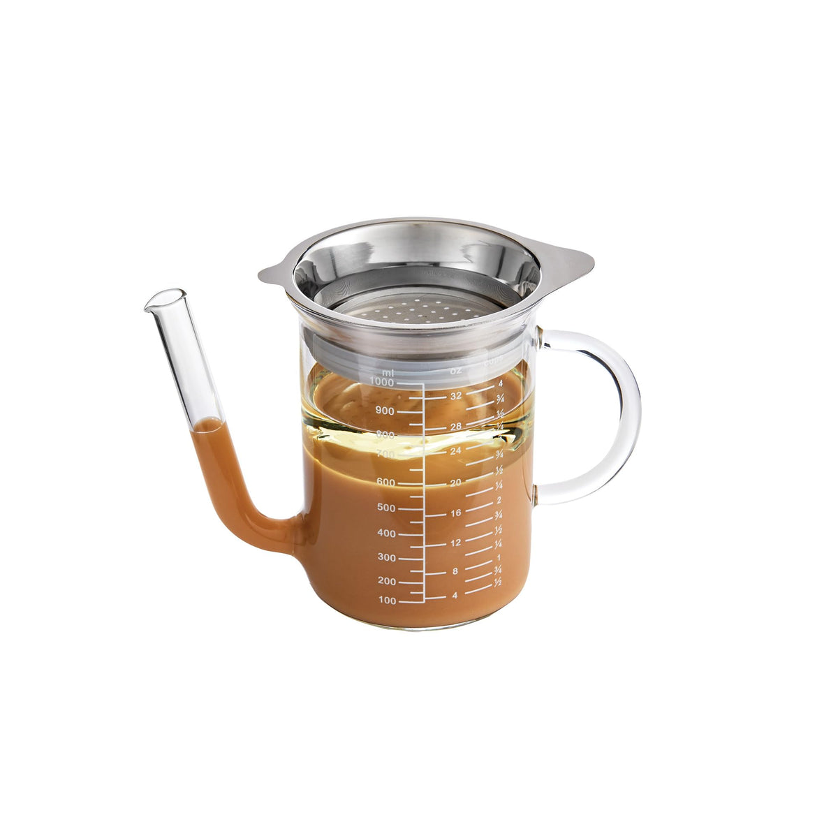 HIC Kitchen Fat Separator Pitcher, Borosilicate Glass, 32 Ounces, Clear