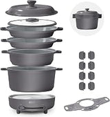 Dash Stacks 16-Piece Ceramic Nonstick Cookware Set with Electric Burner, Pots and Pans Set, Stackable Nesting Kitchen Pots and Pans, Small Kitchen, Oven Safe, Forged Iron