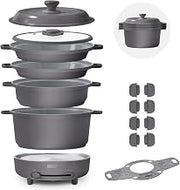 Dash Stacks 16-Piece Ceramic Nonstick Cookware Set with Electric Burner, Pots and Pans Set, Stackable Nesting Kitchen Pots and Pans, Small Kitchen, Oven Safe, Forged Iron