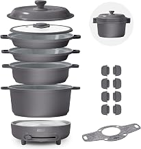 Dash Stacks 16-Piece Ceramic Nonstick Cookware Set with Electric Burner, Pots and Pans Set, Stackable Nesting Kitchen Pots and Pans, Small Kitchen, Oven Safe, Forged Iron