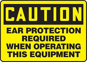 Accuform MPPE711VP Sign, "Caution Ear Protection Required When Operating This Equipment", 10" Length x 14" Width x 0.055" Thickness, Plastic, 10" x 14", Black on Yellow