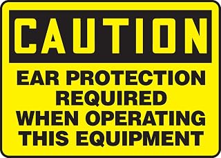 Accuform MPPE711VP Sign, "Caution Ear Protection Required When Operating This Equipment", 10" Length x 14" Width x 0.055" Thickness, Plastic, 10" x 14", Black on Yellow