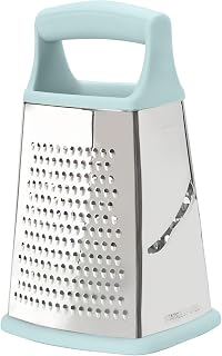 Tovolo Box Grater 4 Sided Large Stainless Steel Cheese Grater for Shredding Vegetables and Zesting, Easy to Clean Dishwasher Safe Box Grater with Ergonomic Handle and Non Slip Base, Blue Haze