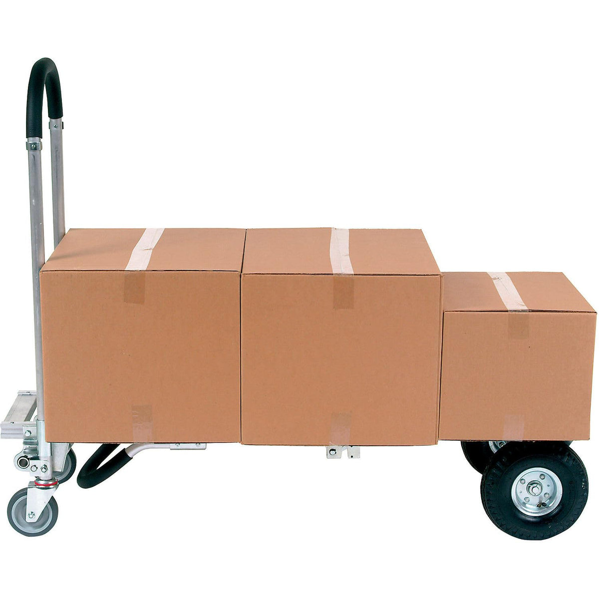 Aluminum 2-in-1 Convertible Hand Truck with Pneumatic Wheels - Senior by Global Industrial – 19"L x 63"W x 9"H, Aluminum, Gray, Model 241666