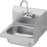 Krowne HS-2-RS Hand Sink, Wall Mount, 15-3/4"W x 15-1/4"D x 13-3/8"H OA, 7-3/4"H backsplash, 12-1/2" Wide x 9-3/4" Front-to-Back x 5-5/8" deep Bowl, 4" OC Splash Mount Faucet
