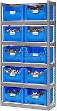 Global Industrial 5 Shelf Boltless Steel Shelving with (10) Plastic Hopper Bins, Blue, 42x15x84