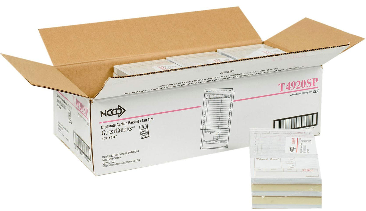 National Checking Company Carbon Backed Guest Check Board - 2 Part Tan by NCCO – Carbon, Pack of 2000, Model T4920SP