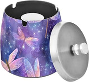 Whimsical Dragonflies Pattern Splash Ashtray with Lid, Outdoor Ashtrays for Patio