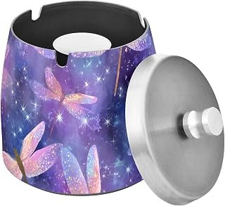 Whimsical Dragonflies Pattern Splash Ashtray with Lid, Outdoor Ashtrays for Patio