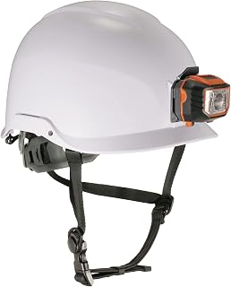 Ergodyne Skullerz 8974LED Safety Helmet with Light, Class E Hard Hat, 6-pt Suspension, Padded Sweatband Top Padding Comfort Included White