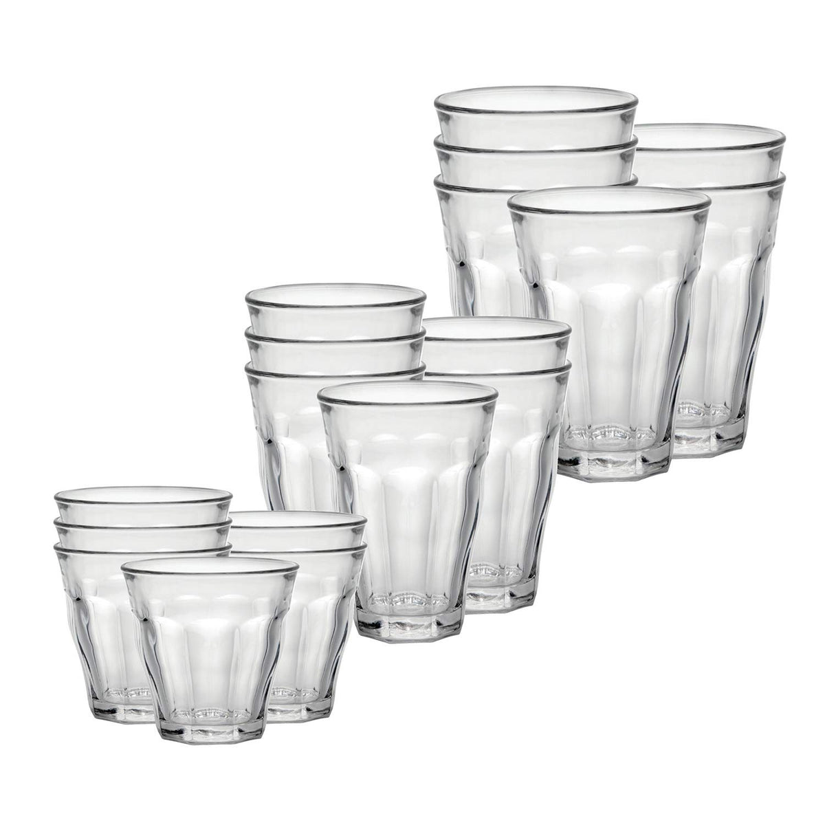 Picardie 18 Piece Clear Tempered Glass Drinkware and Tumbler Cup Set for Wine by Duralex – 17 Ounces, 17 fluid_ounces, Tempered Glass, Clear, Model CC 1/18