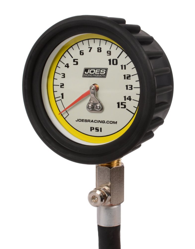 Joes Racing 0-15 psi, Analog, 2-1/2 in Diameter, White Face / Black / 1 Tire Gauges