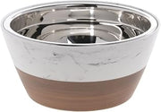 HUBERT Serving Bowl with Stainless Steel Insert Wood and Marble Look Melamine - 9 1/4" Dia x 4 1/4" H