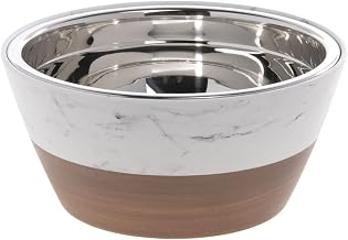 HUBERT Serving Bowl with Stainless Steel Insert Wood and Marble Look Melamine - 9 1/4" Dia x 4 1/4" H